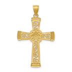 14k and White Rhodium Diamond-cut Filigree Cross Pendant