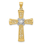 14k and White Rhodium Diamond-cut Filigree Cross Pendant