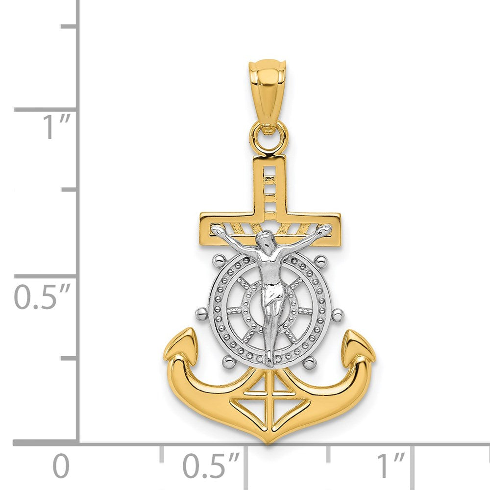 14k and White Rhodium Polished Mariners Crucifix Pendant