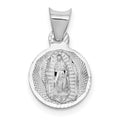 14k White Gold Polished Diamond-cut Semi-solid Our Lady Of Guadalupe Round Pendant