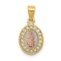 14K Two-Tone with White Rhodium Diamond-cut CZ Our Lady of Guadalupe Oval Pendant