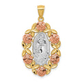 14K Two-Tone with White Rhodium Our Lady Of Guadalupe with Flowers Oval Pendant