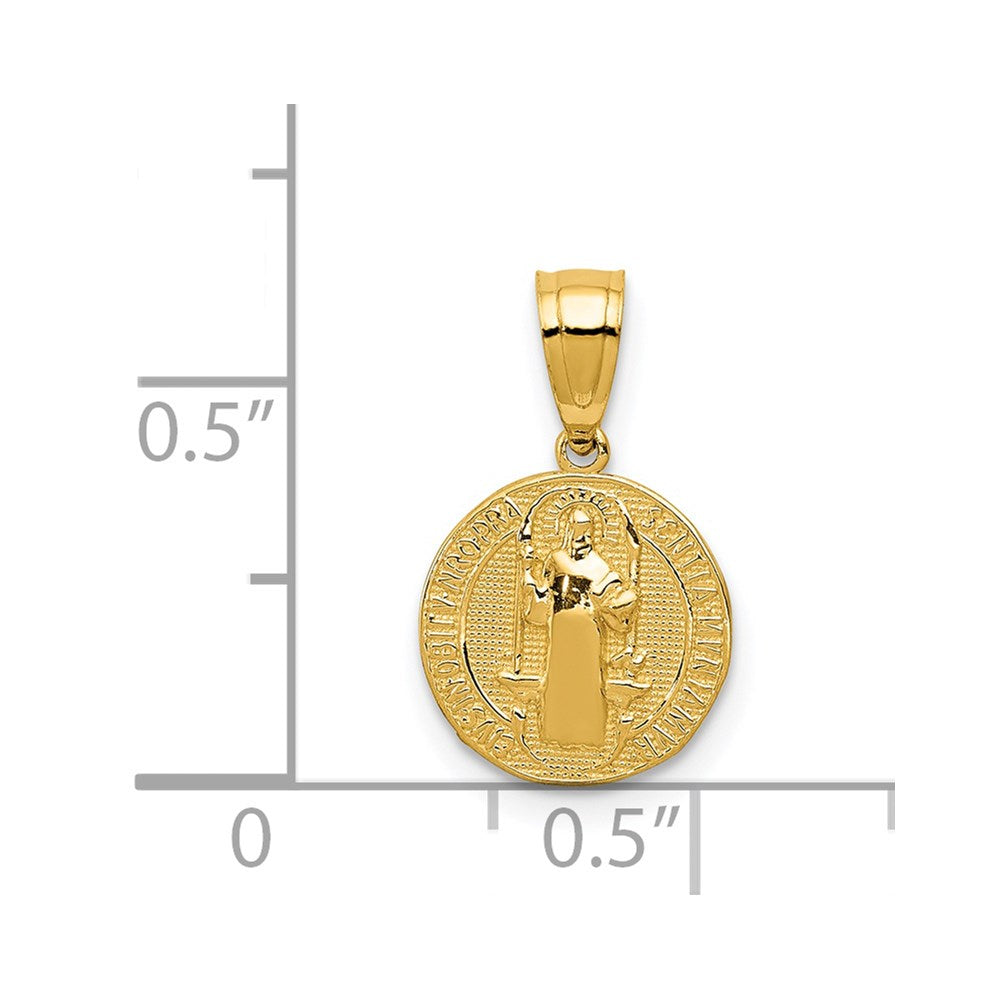 14k Polished San Benito Medal Solid 2-Sided Small Round Pendant