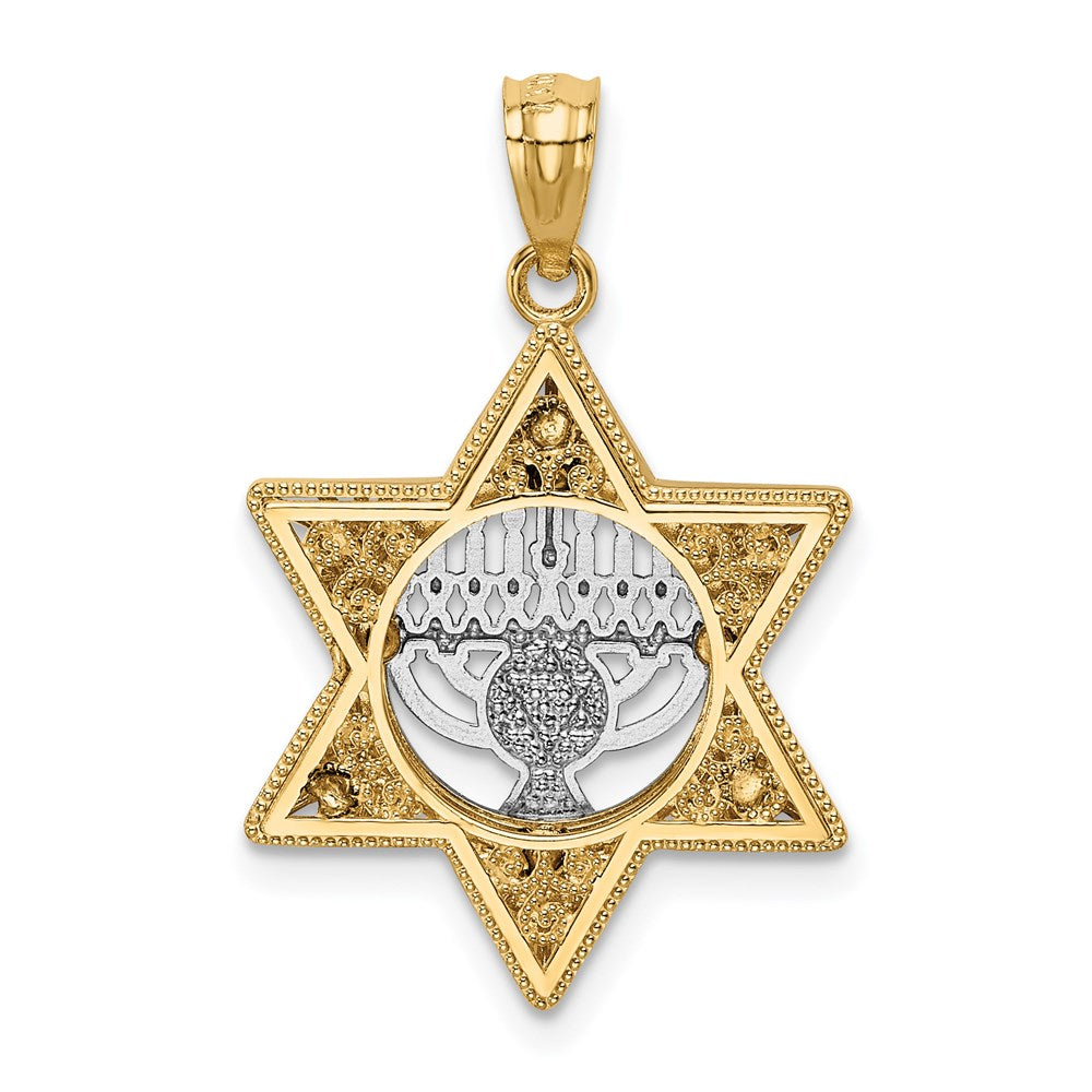 14K Two-Tone Fancy Star Of David and Menorah Pendant