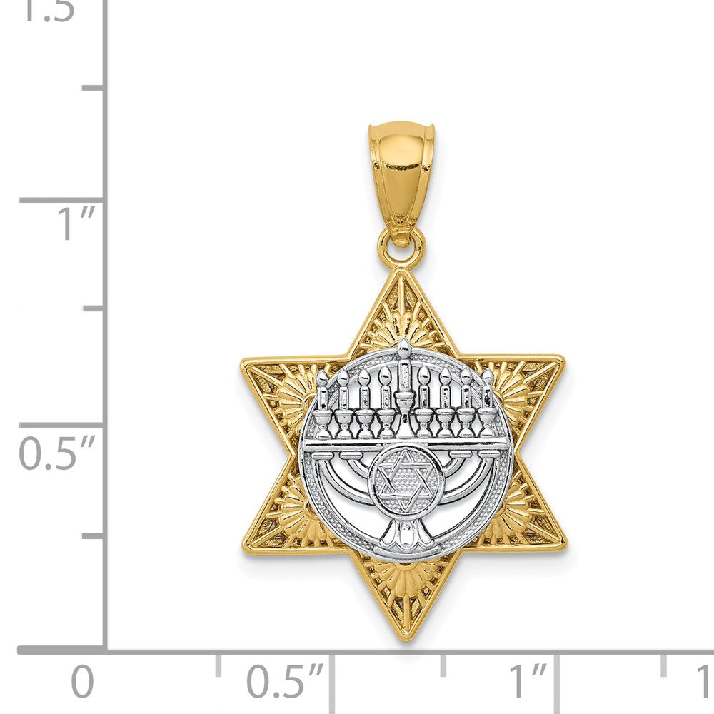 14K Two-Tone Fancy Star Of David and Menorah Pendant
