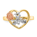 14k Tri-Color Quinceanera 15 ANOS in Heart with Flower Ring