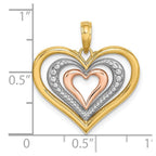 14k Two-tone with White Rhodium Textured and Polished Triple Hearts Charm
