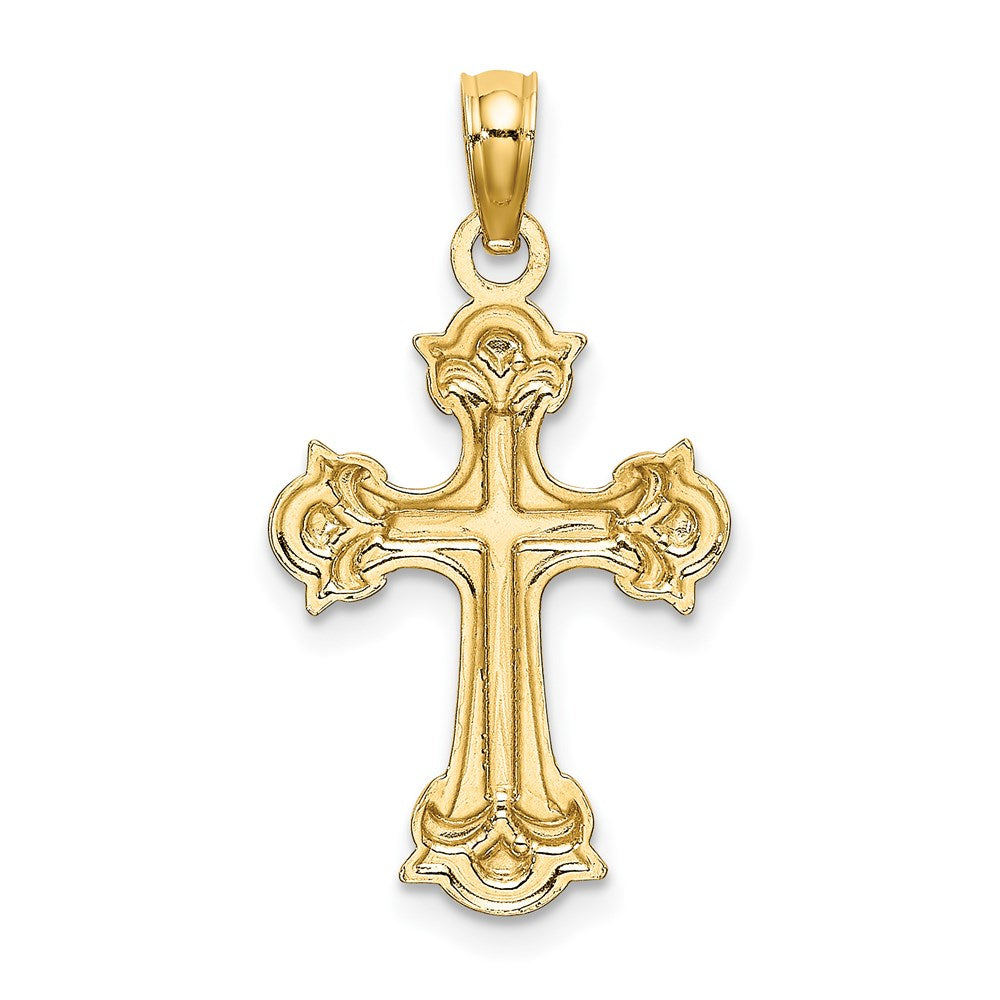 14K with Rhodium Diamond-cut Fleur-De-Lis Cross Charm