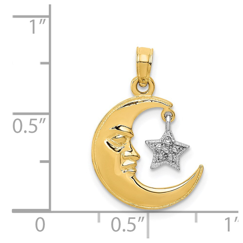 14k Two-Tone Polished Half Moon and Dangle Star Pendant