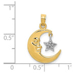 14k Two-Tone Polished Half Moon and Dangle Star Pendant