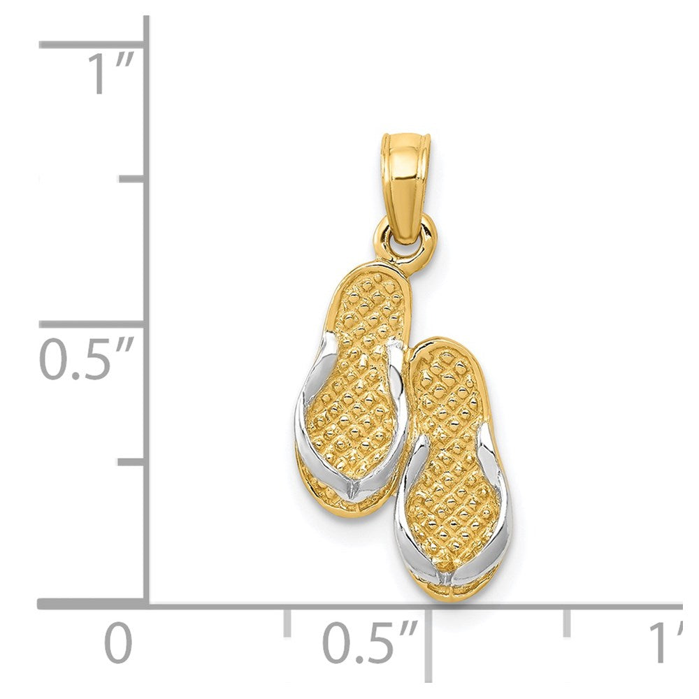 14k  3-D and White Rhodium Solid Polished Sandals Pendant
