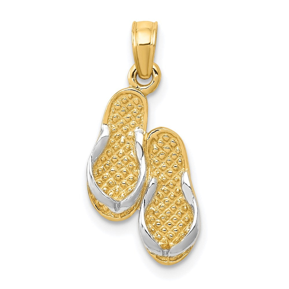 14k  3-D and White Rhodium Solid Polished Sandals Pendant
