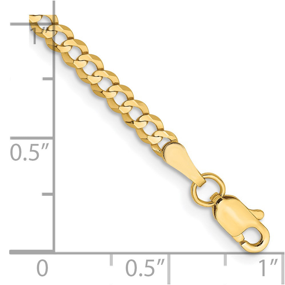 14K 3.1mm Lightweight Flat Cuban with Lobster Clasp Bracelet