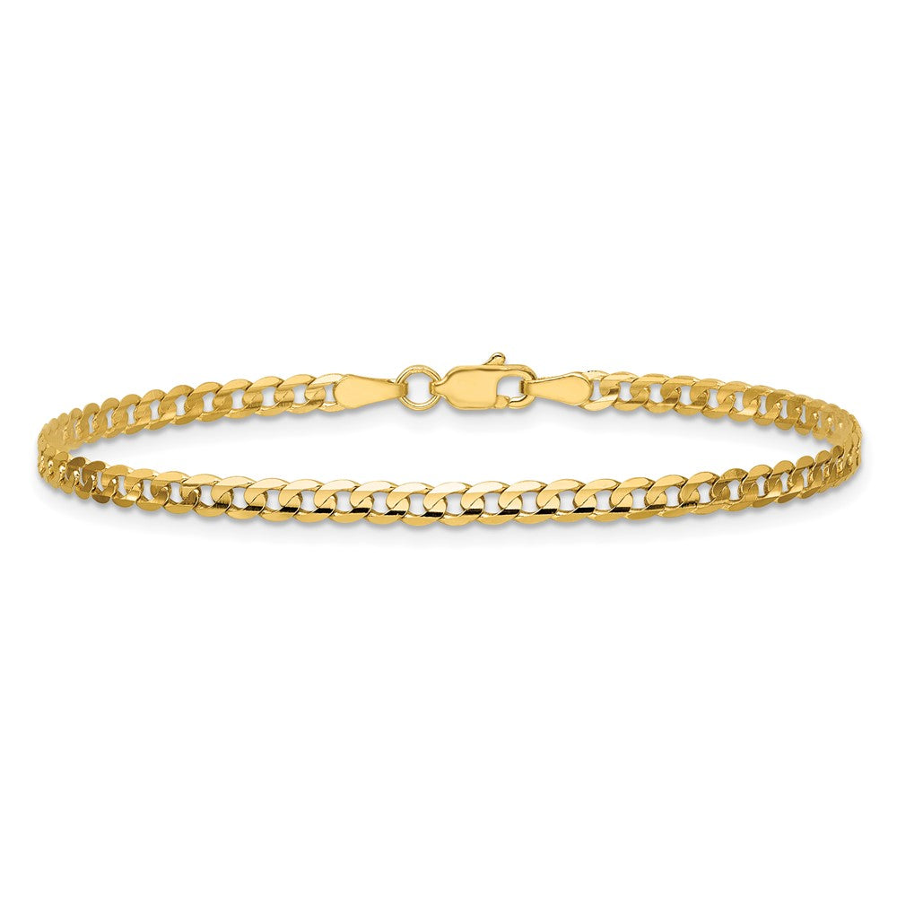 14K 3mm Open Concave Curb with Lobster Clasp Bracelet