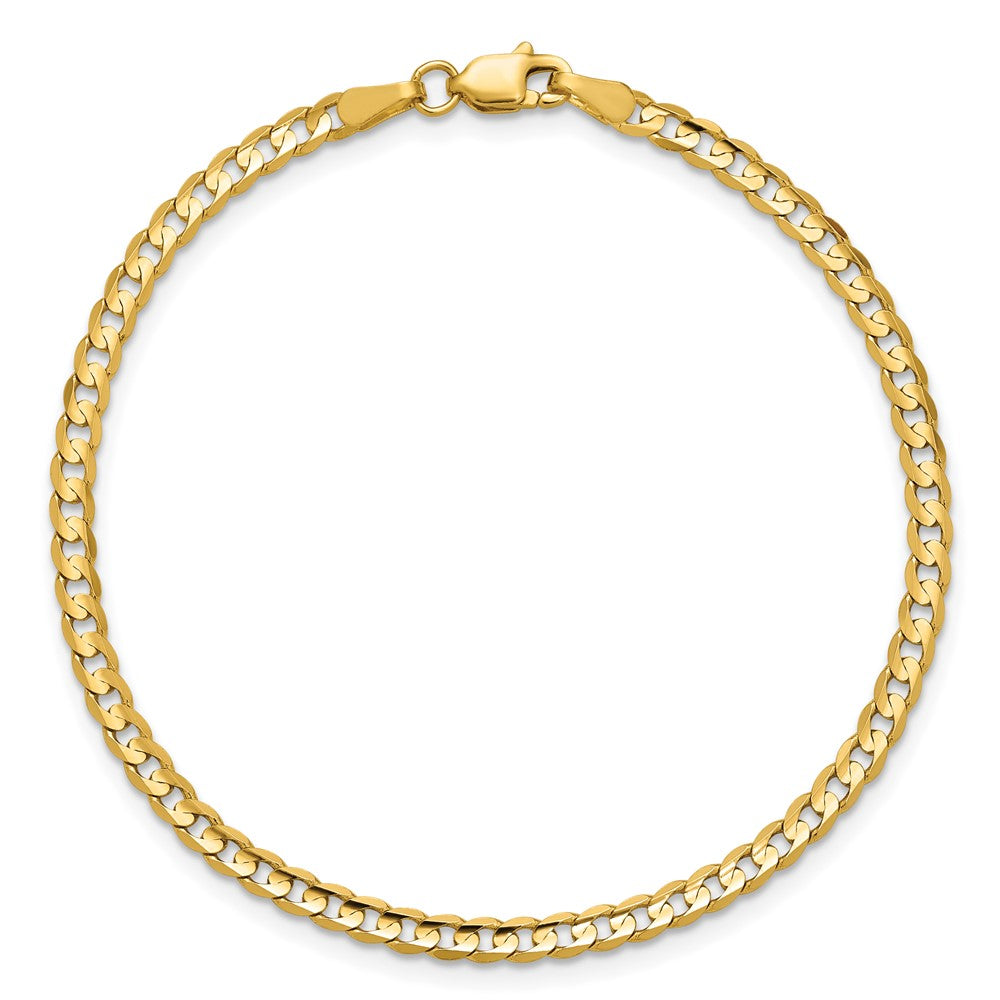 14K 3mm Open Concave Curb with Lobster Clasp Bracelet