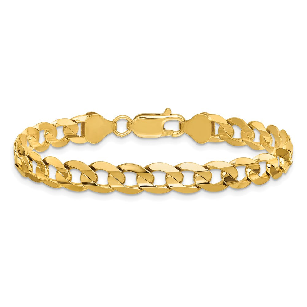 14K 6.75mm Open Concave Curb with Lobster Clasp Bracelet
