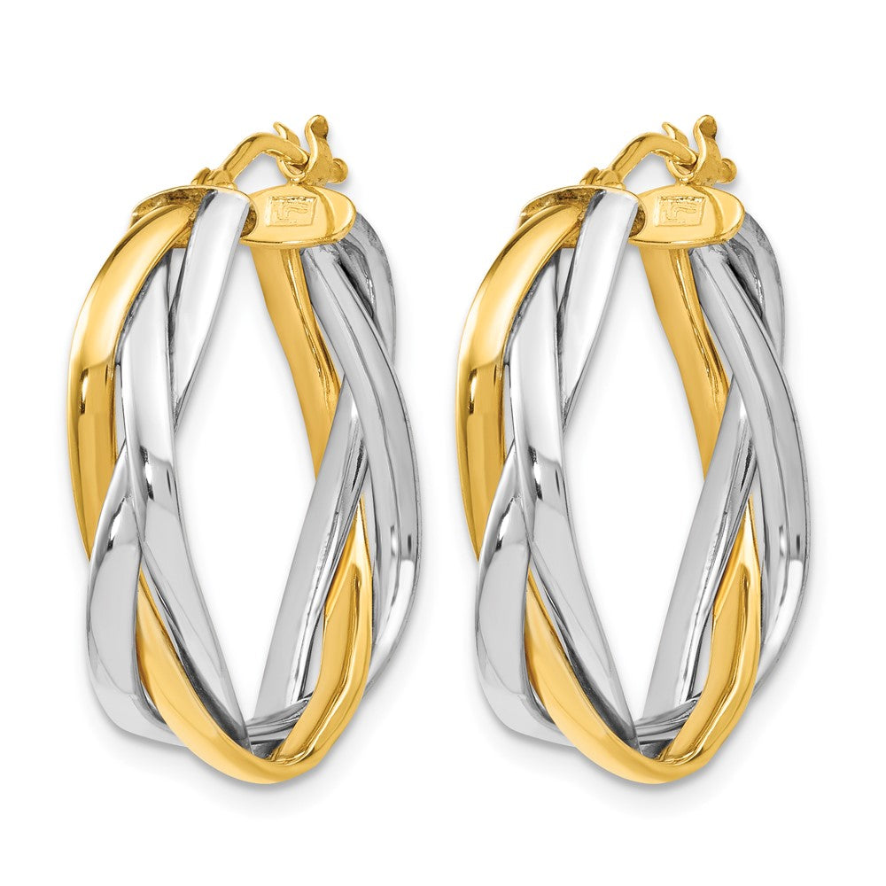 14K with Rhodium Braided Hoop Earrings