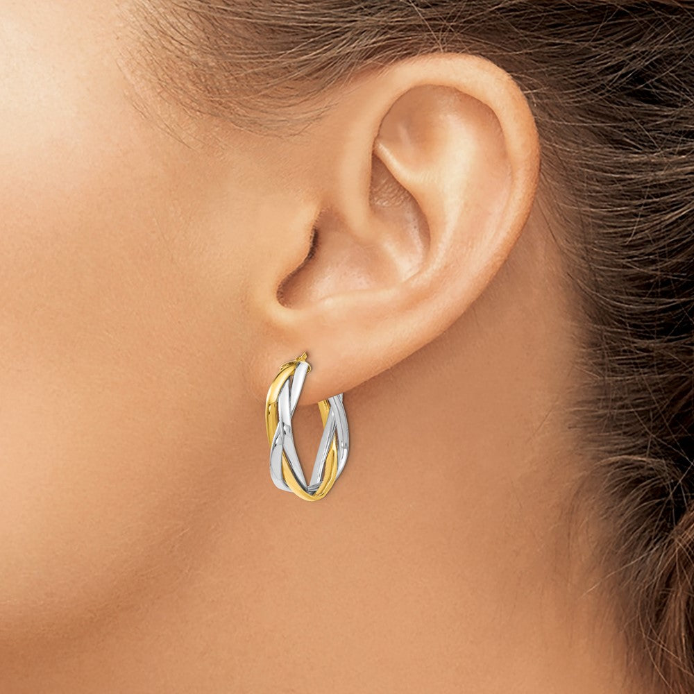 14K with Rhodium Braided Hoop Earrings