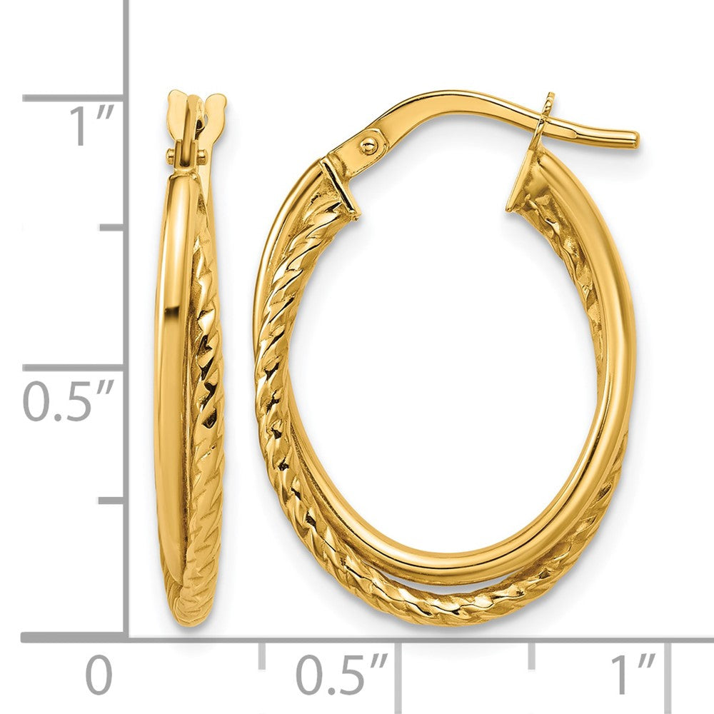 14K Gold Polished Textured Oval Hoop Earrings