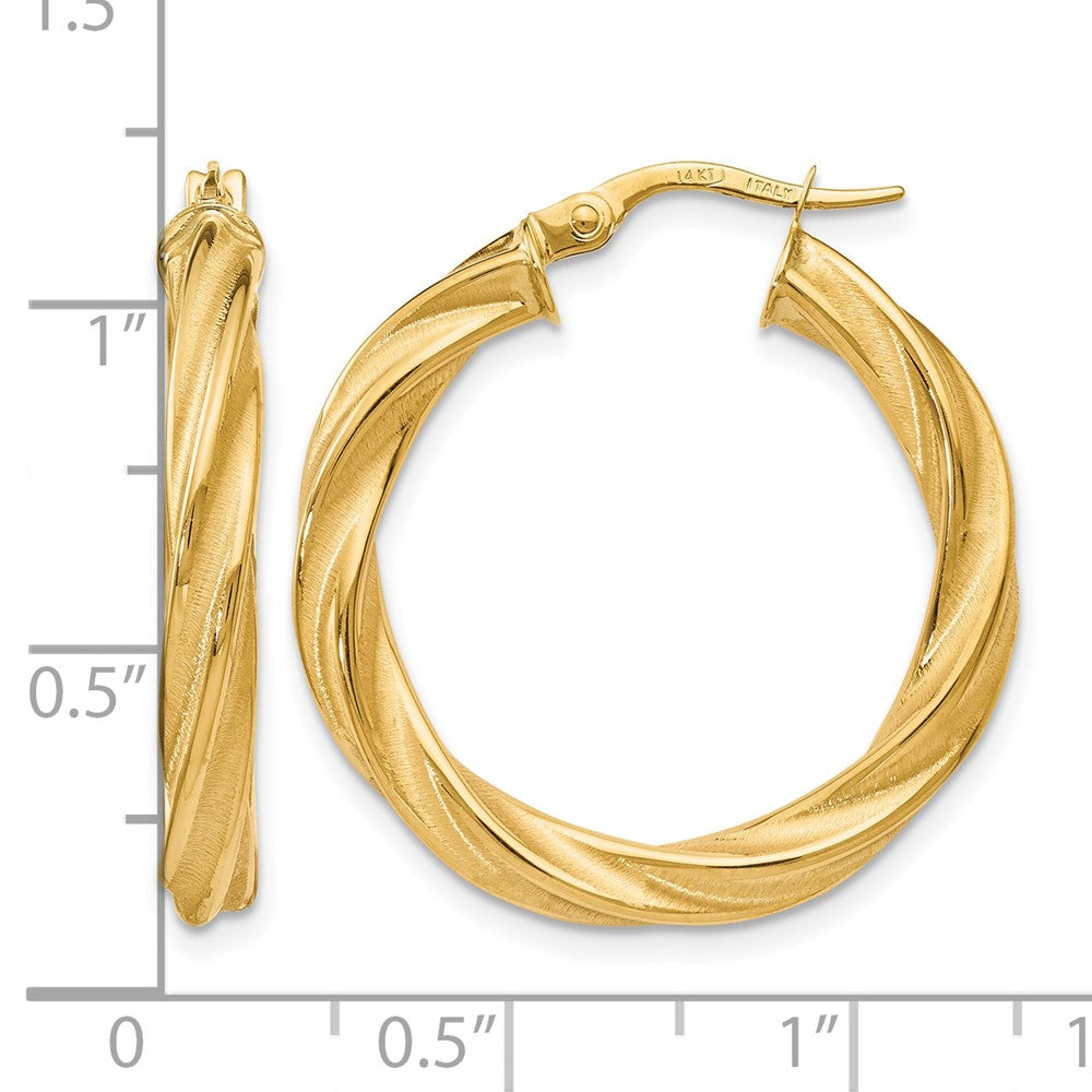 14K Polished Scratch-finish Twisted Hoop Earrings