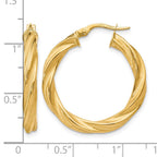 14K Polished Scratch-finish Twisted Hoop Earrings
