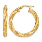 14K Polished Scratch-finish Twisted Hoop Earrings