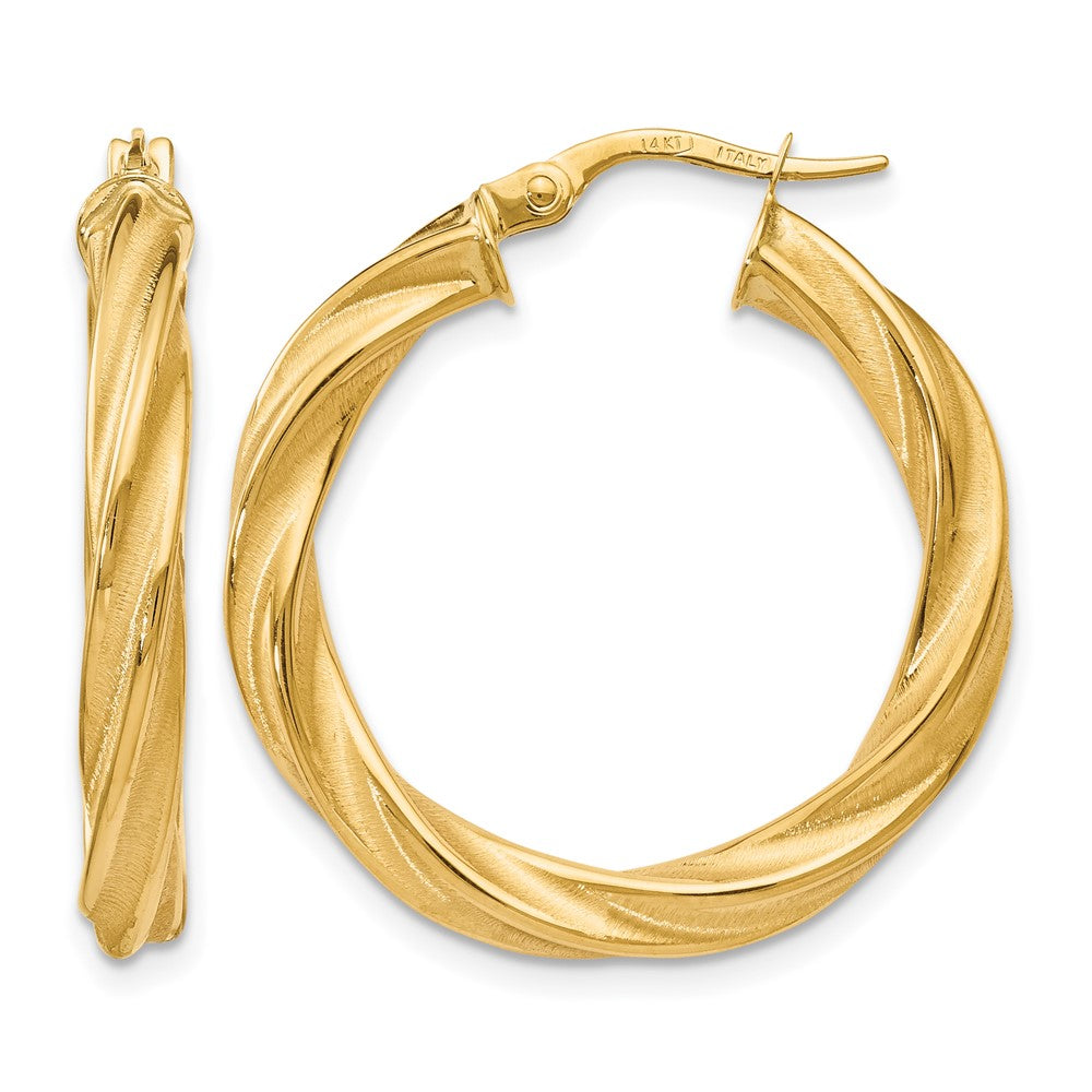 14K Polished Scratch-finish Twisted Hoop Earrings