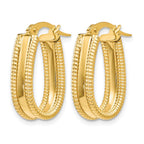 14K Polished Textured Oval Hoop Earrings