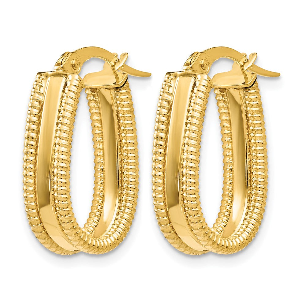 14K Polished Textured Oval Hoop Earrings