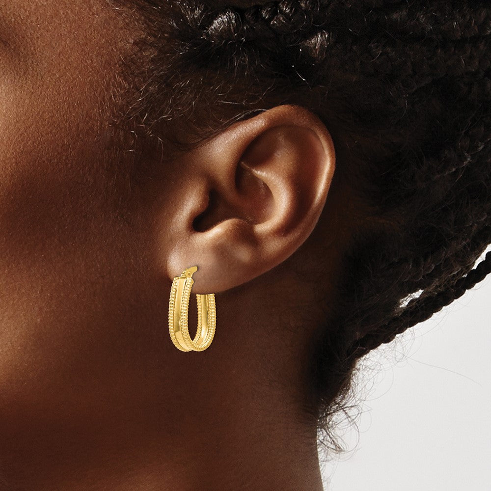 14K Polished Textured Oval Hoop Earrings