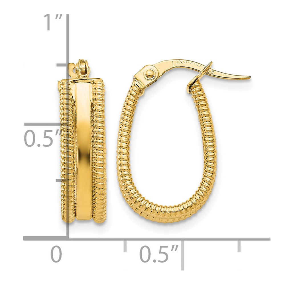 14K Polished Textured Oval Hoop Earrings