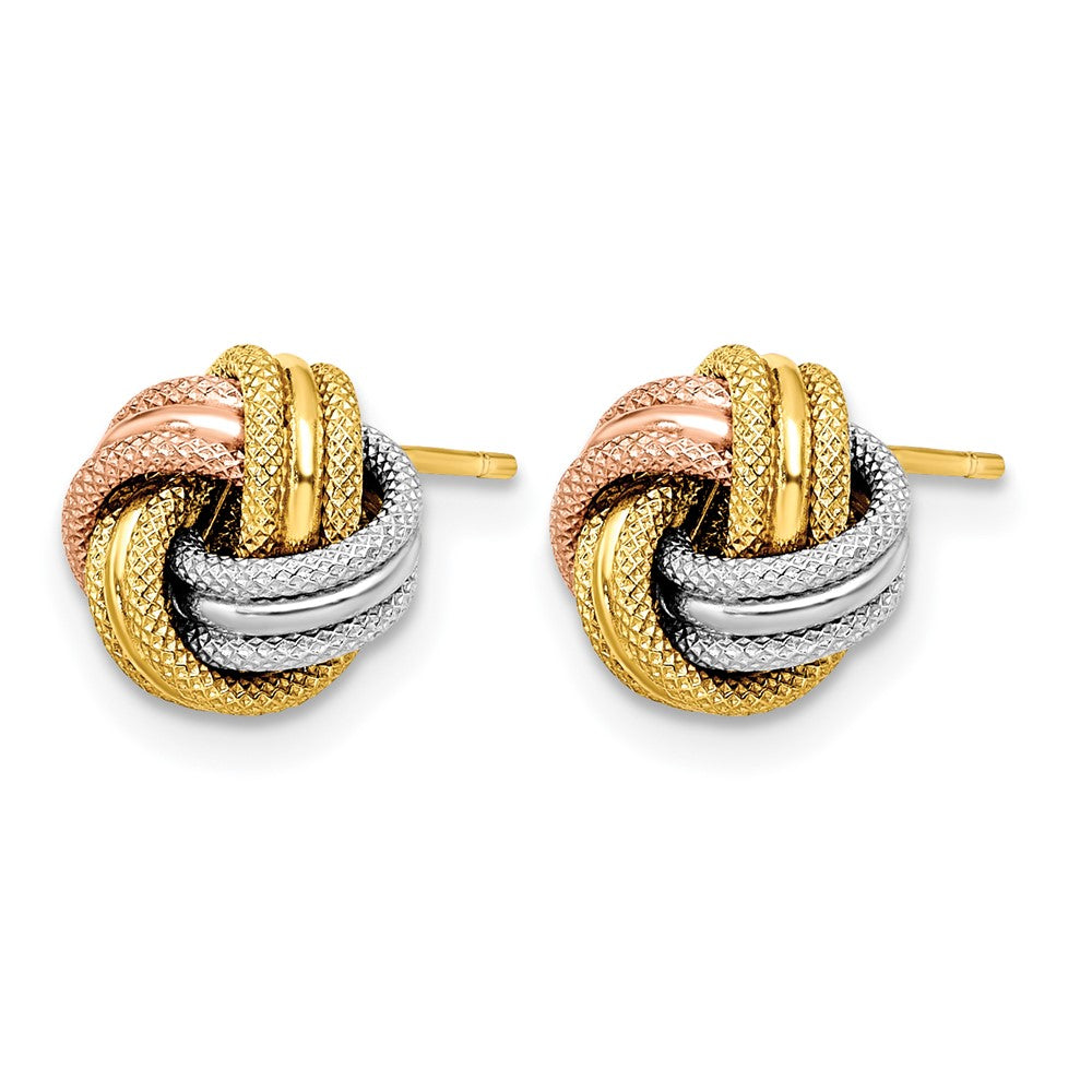 14K with White and Rose Rhodium Knot Polished D/C Post Earrings