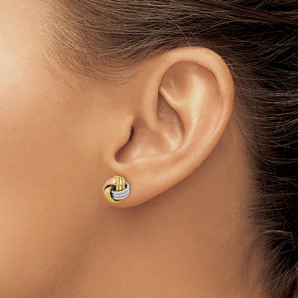 14K with White and Rose Rhodium Knot Polished D/C Post Earrings