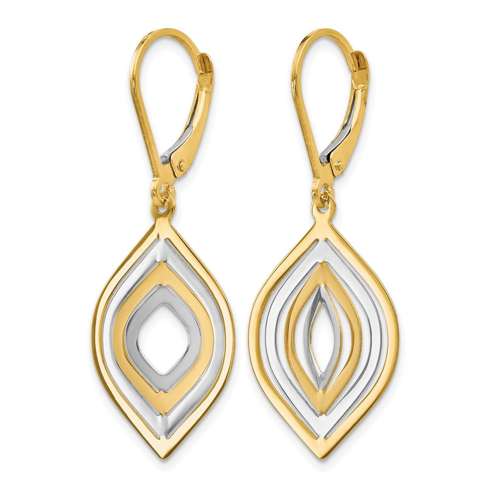 14K with Rhodium Polished Leverback Earrings