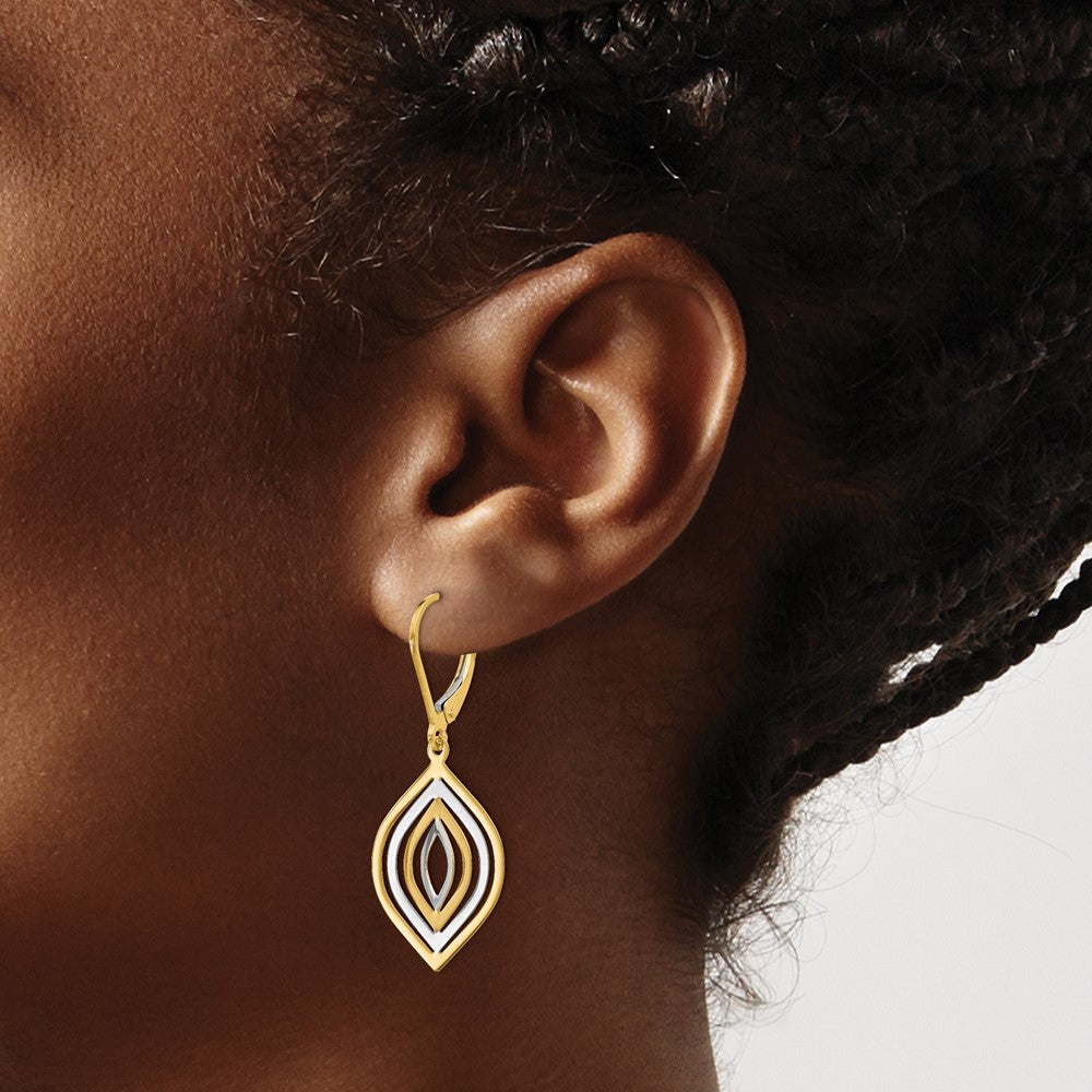 14K with Rhodium Polished Leverback Earrings