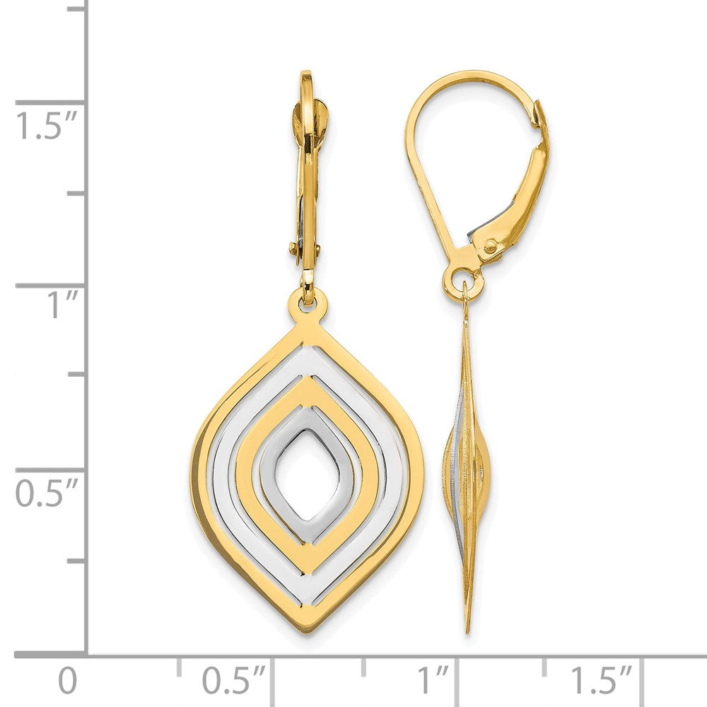 14K with Rhodium Polished Leverback Earrings