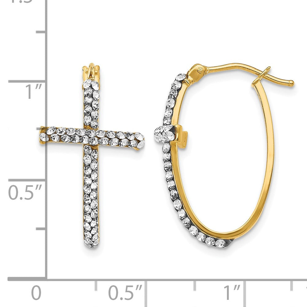 14K Crystals Polished Cross Hoop Earrings