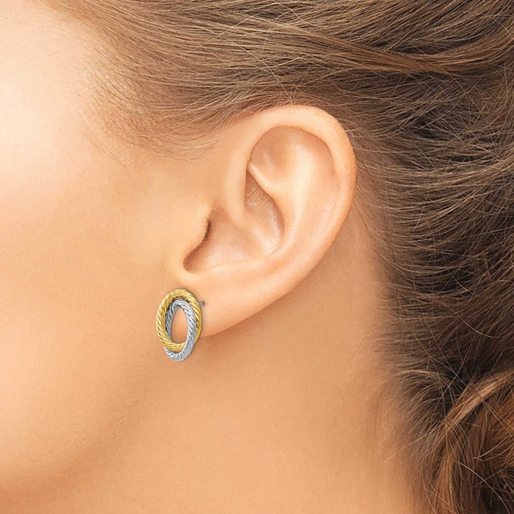 14K w/ White Rhodium Fancy Twisted Oval Post Earrings