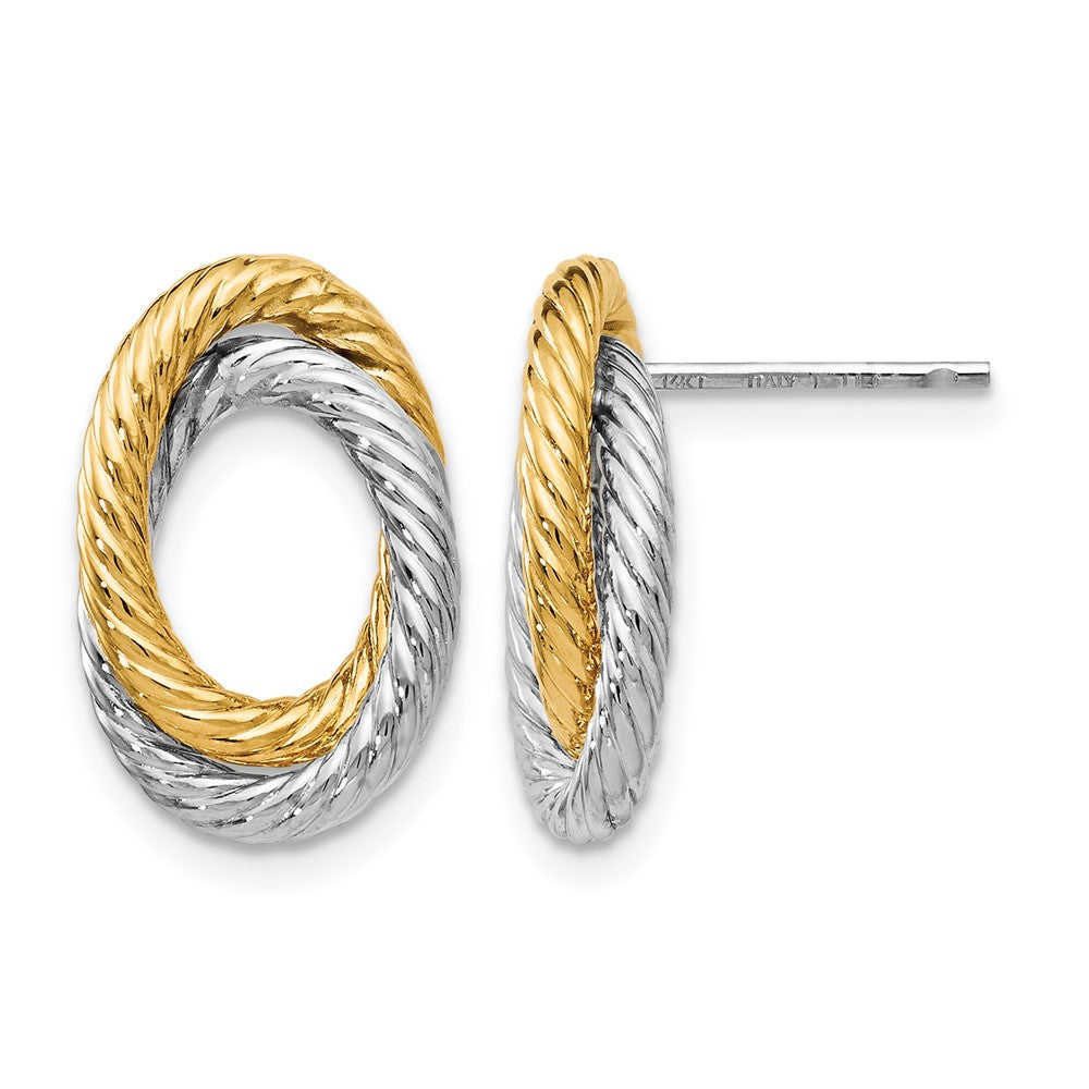 14K w/ White Rhodium Fancy Twisted Oval Post Earrings