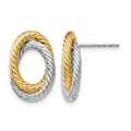 14K w/ White Rhodium Fancy Twisted Oval Post Earrings