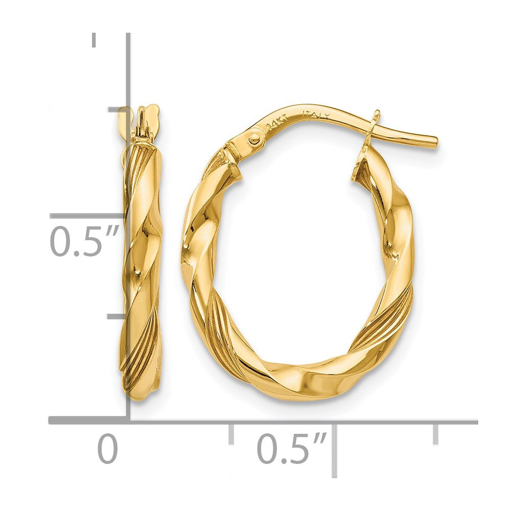 14K Polished and Textured Hoop Earrings