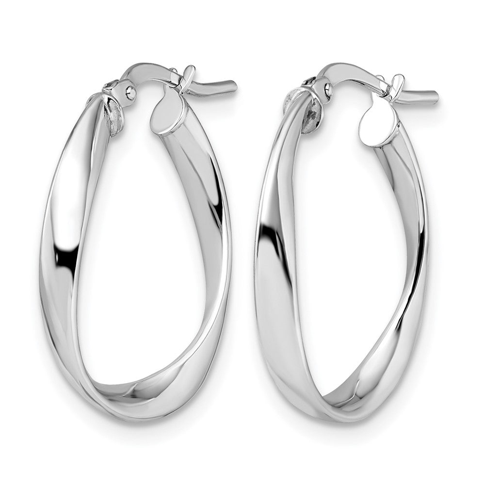 14K with White Rhodium Plating Polished Hoop Earrings