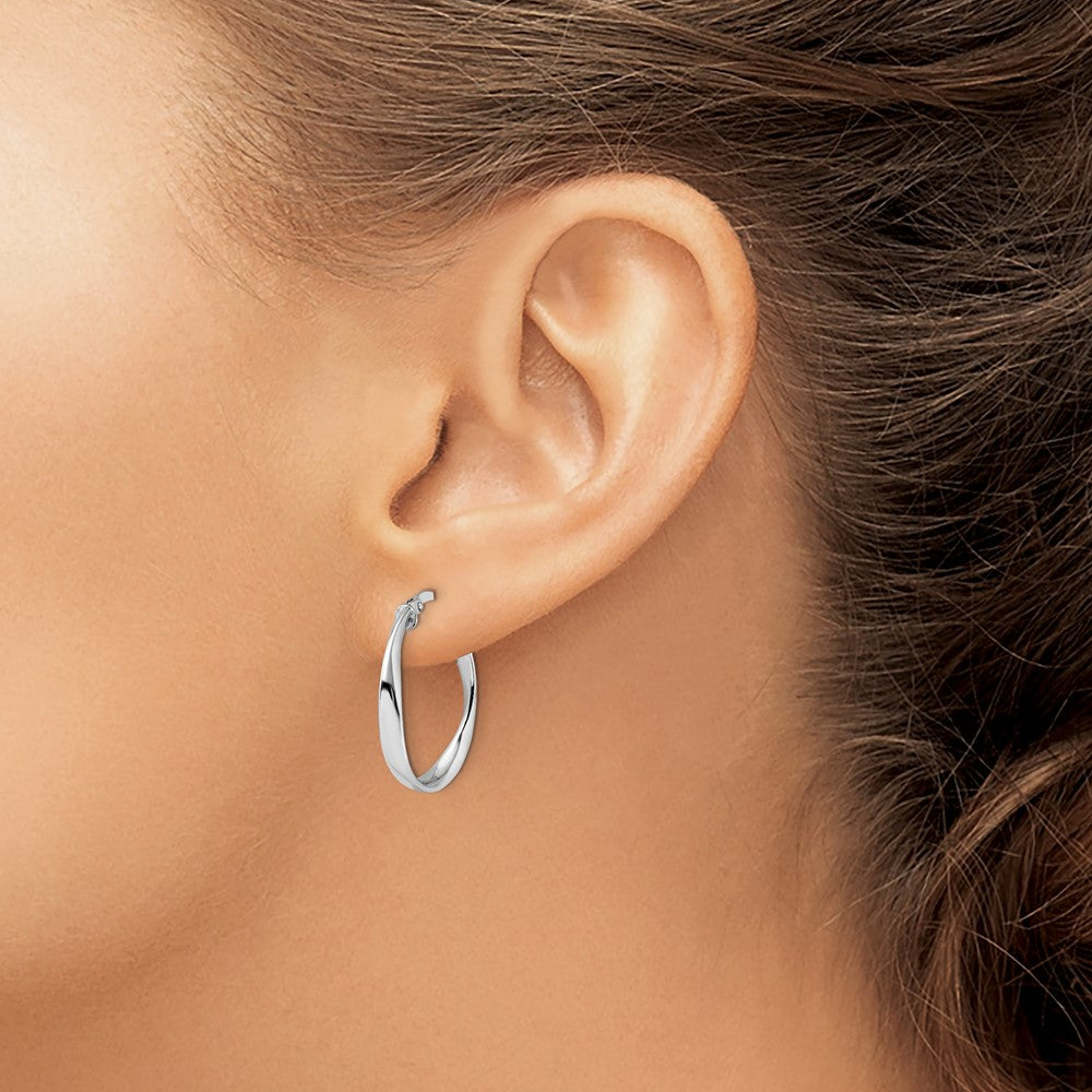 14K with White Rhodium Plating Polished Hoop Earrings