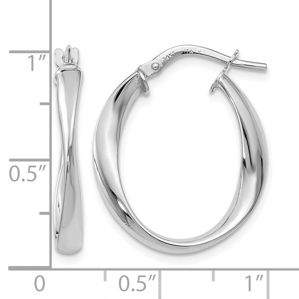 14K with White Rhodium Plating Polished Hoop Earrings