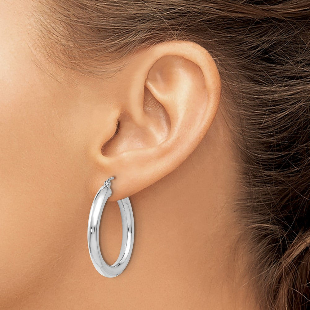 14K White Gold Polished Lightweight Hoop Earrings