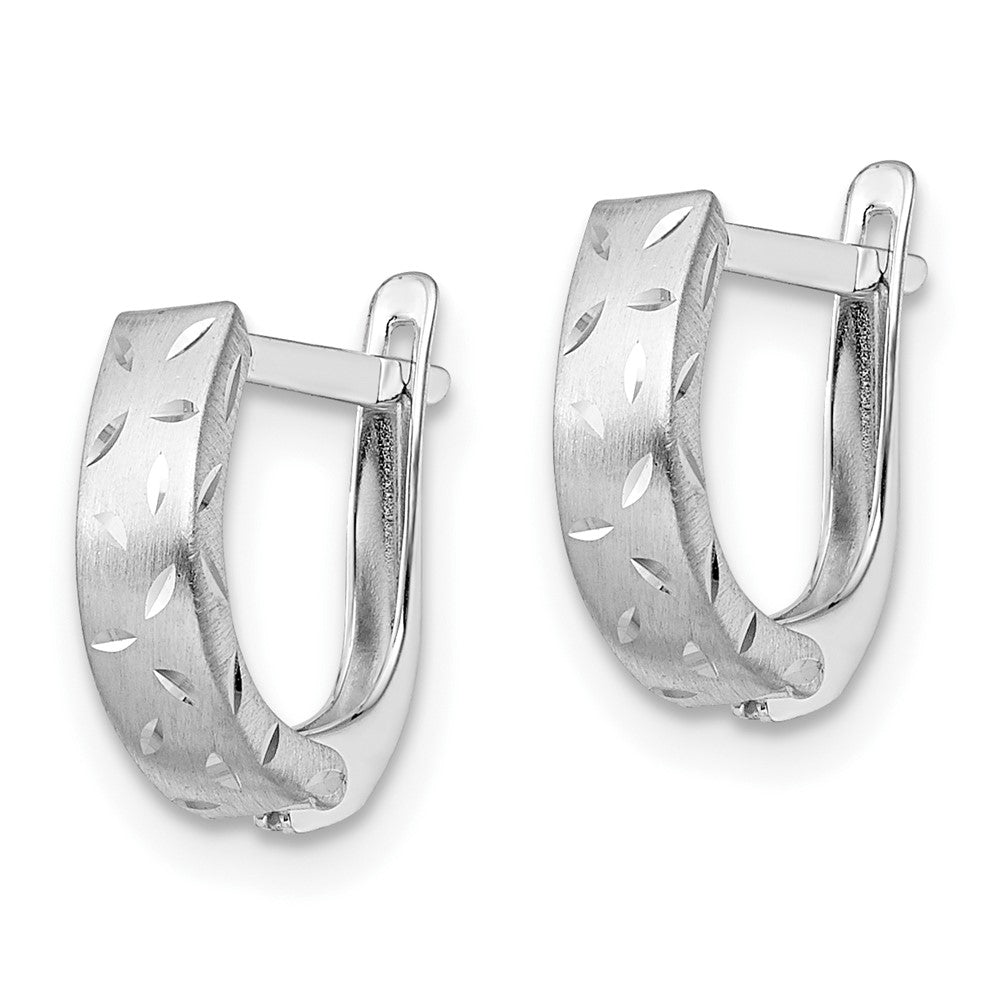 14K White Gold Polished Brushed D/C Hoop Earrings