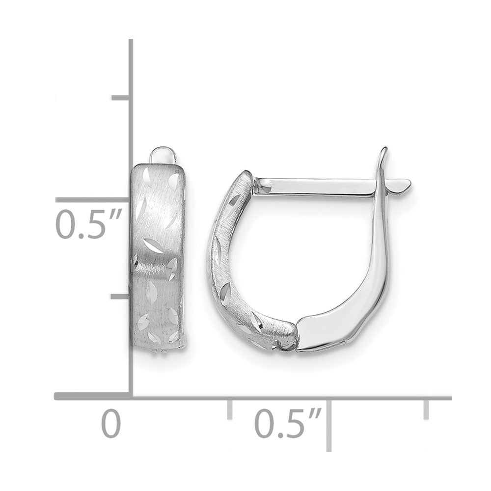 14K White Gold Polished Brushed D/C Hoop Earrings