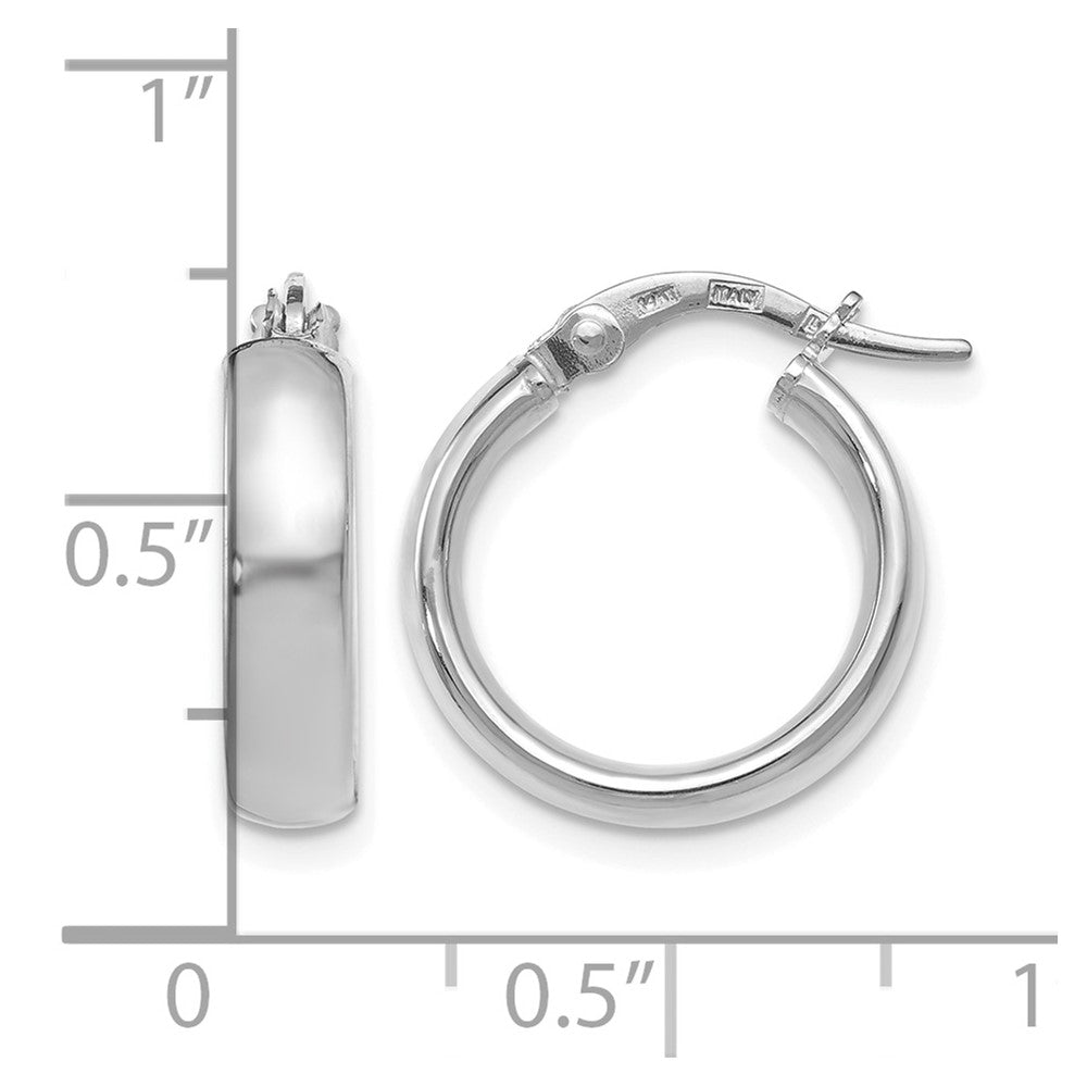 14K with White Rhodium Plating Polished Hoop Earrings