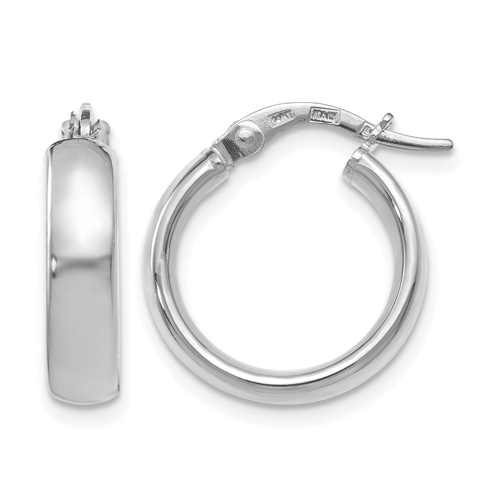 14K with White Rhodium Plating Polished Hoop Earrings