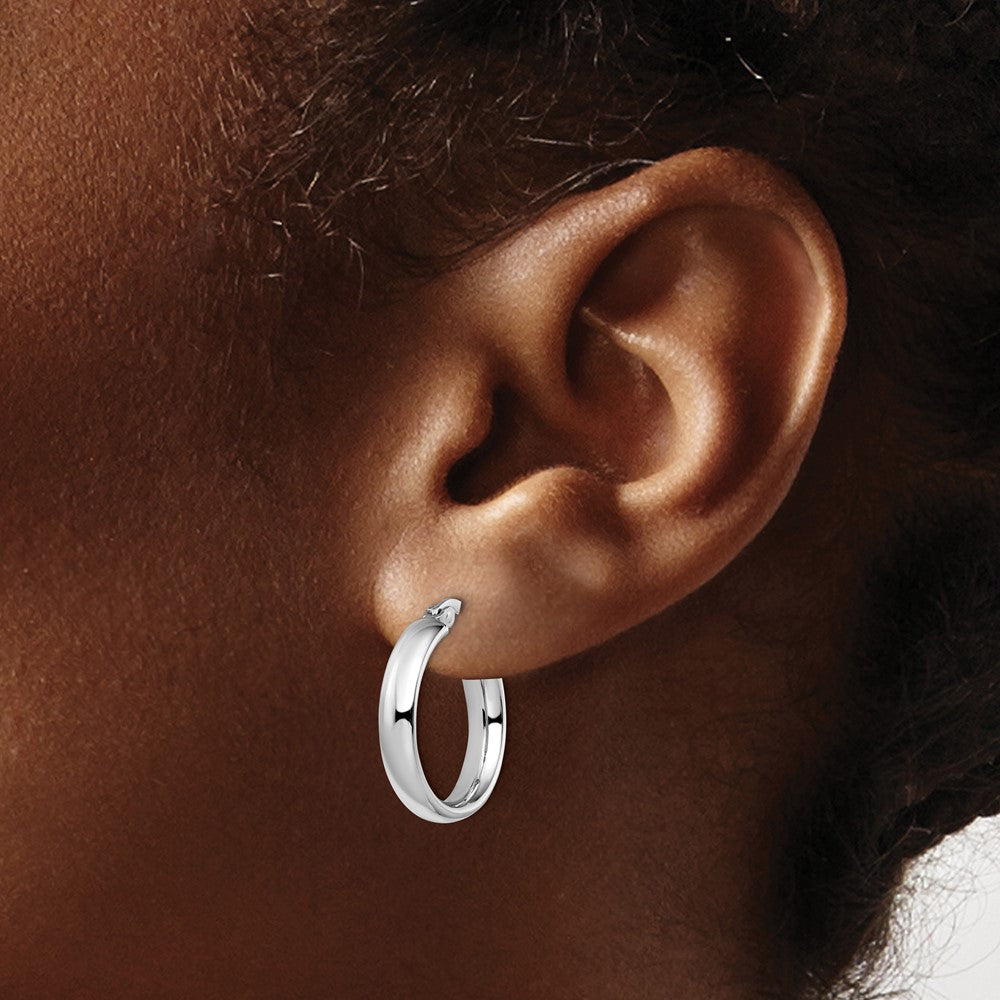 14K with White Rhodium Plating Polished Hoop Earrings